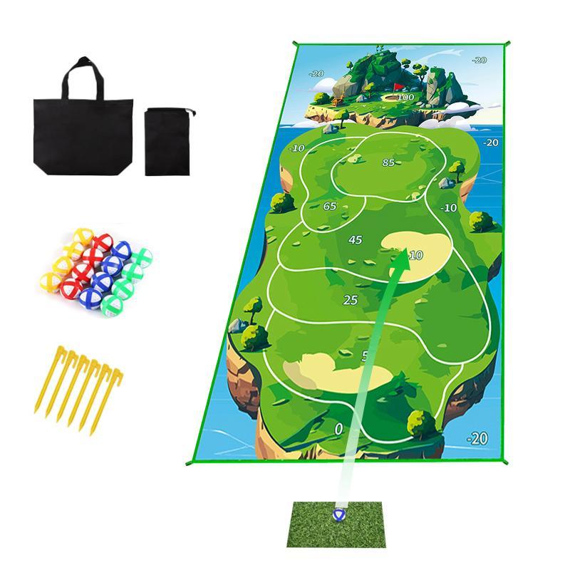 Golf Game Mat Set, 1 Set Golf Game Mat with Golf Ball & Storage Bag & Ground Nails, Indoor outdoor Golf Practice Mat, Competition Sports Game Mat