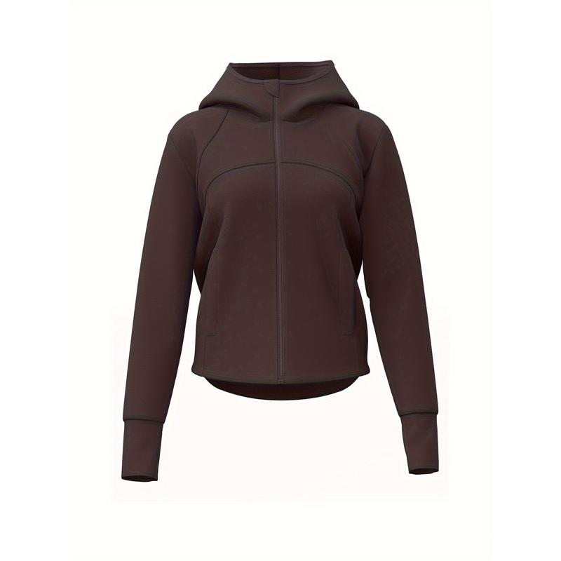 Women's Fleece-lined Hooded Jacket-Comfortable Thick Polyester Fiber with Stylish Pockets Suitable for Yoga and Sports