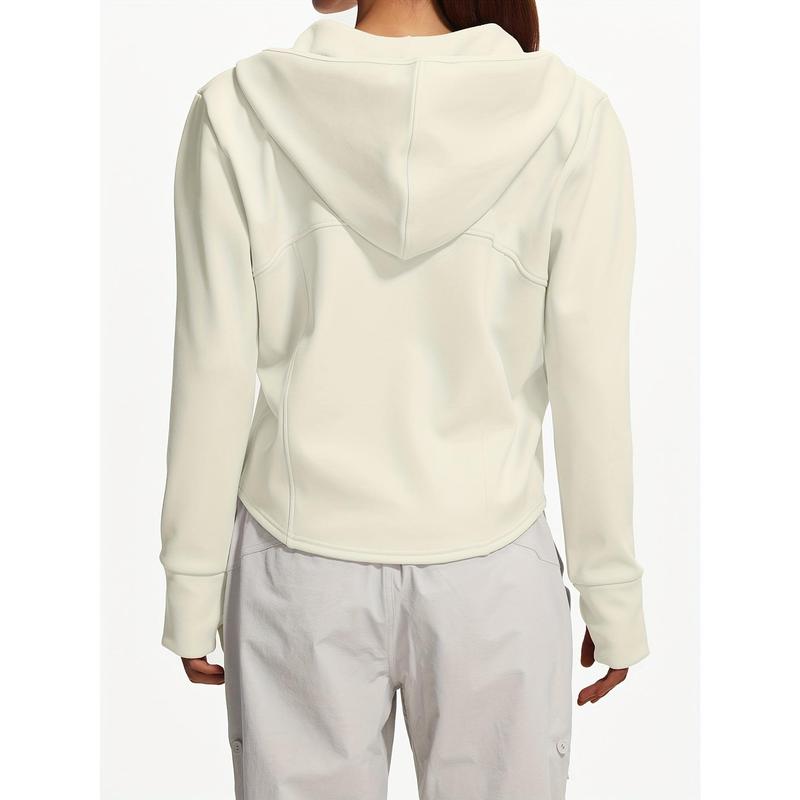 Women's Fleece-lined Hooded Jacket-Comfortable Thick Polyester Fiber with Stylish Pockets Suitable for Yoga and Sports