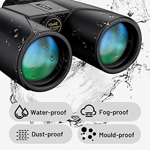 12X42 Binoculars with BAK4 Prism FMC Lens, Universal Phone Adapter, HD, Waterproof Fog proof for Bird Watching, Hunting, Hiking, Sports, and Concerts