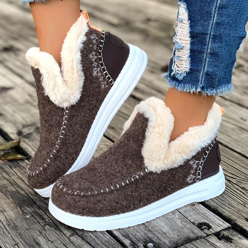 1pair Women's Winter Fleece Lined Ankle Booties, Warm Snow Boots With Fabric Upper & Polyurethane PU Sole