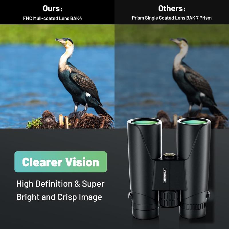 12X42 Binoculars with BAK4 Prism FMC Lens, Universal Phone Adapter, HD, Waterproof Fog proof for Bird Watching, Hunting, Hiking, Sports, and Concerts