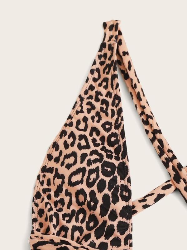 Women's Leopard Print Criss Cross Wrap Knot Swimsuit, Casual Backless One Piece Swimwear, 2024 Summer Bathing Suits, Women's Swimsuit