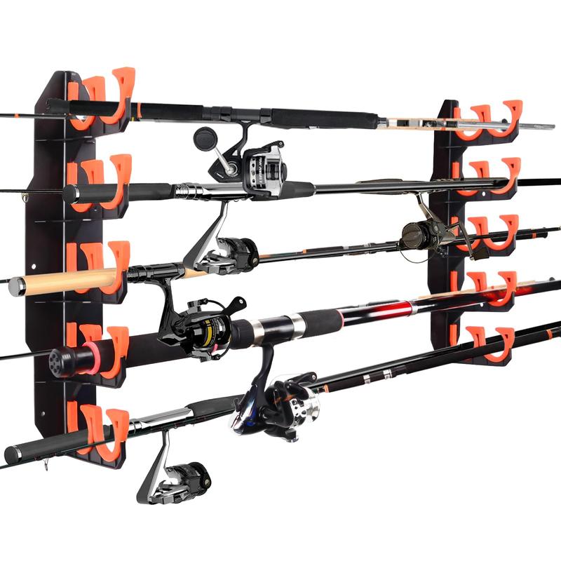 Hikeen Fishing Rod Holders, Fishing Pole Holders for Garage, Wall or Ceiling Mounted Fishing Rod Rack Holds 10 Rods