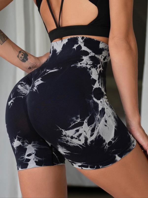 Women's Tie Dye Print Ruched High Waist Sports Shorts, Casual Comfy Breathable Seamless High Stretch Skinny Shorts for Yoga Gym Workout, Gym Shorts, Ladies Sportswear for All Seasons