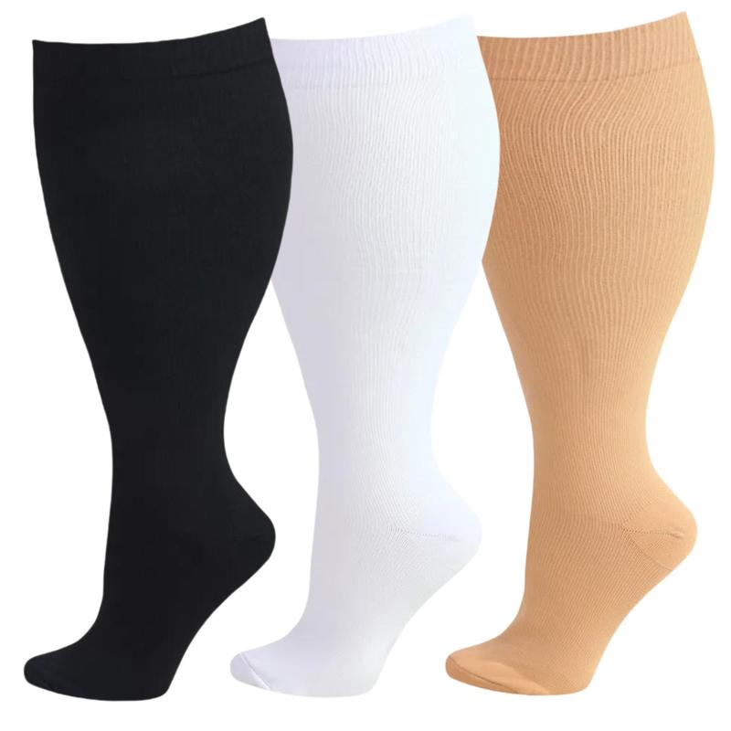 ISUNIE 3 Pairs Plus Size Sports Socks Striped socks for Women & Men Wide Calf Sports Socks Support for Running christmas sock