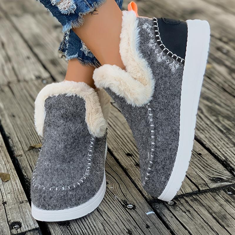 1pair Women's Winter Fleece Lined Ankle Booties, Warm Snow Boots With Fabric Upper & Polyurethane PU Sole