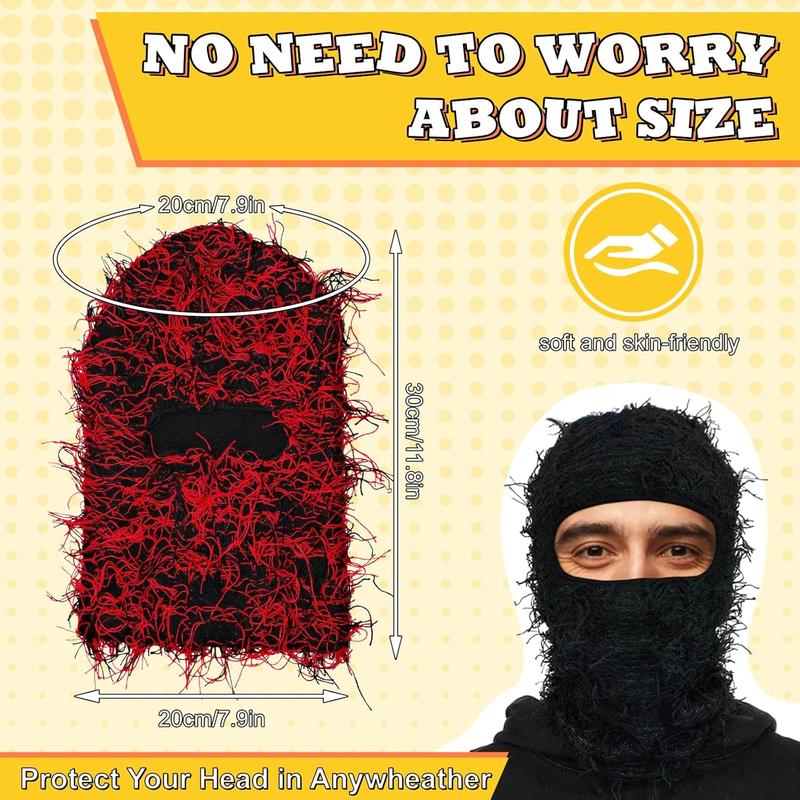 2 Pack Distressed Balaclava Ski Mask Shiesty Yeat Knitted Balaclava Full Face Ski Mask Fuzzy Ski Mask for Cold Weather