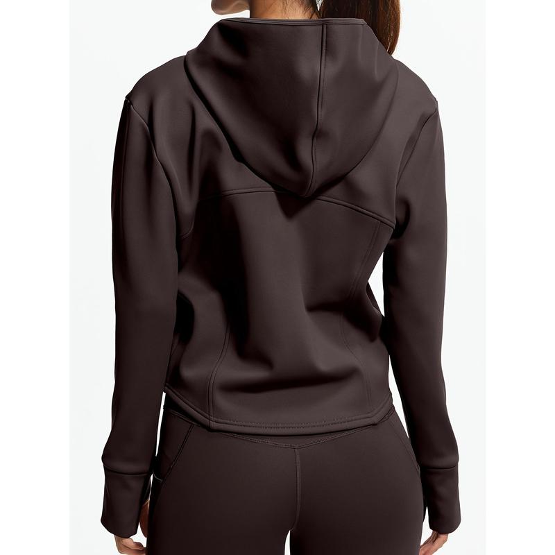 Women's Fleece-lined Hooded Jacket-Comfortable Thick Polyester Fiber with Stylish Pockets Suitable for Yoga and Sports