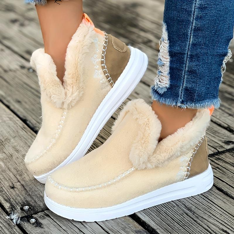 1pair Women's Winter Fleece Lined Ankle Booties, Warm Snow Boots With Fabric Upper & Polyurethane PU Sole