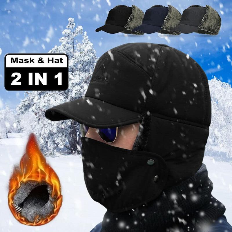 Winter Warm Hat Thicken Faux Fur Outdoor Sports Hats with Removable Face Mask for Skiing Skating Climbing Cycling, Christmas Gift