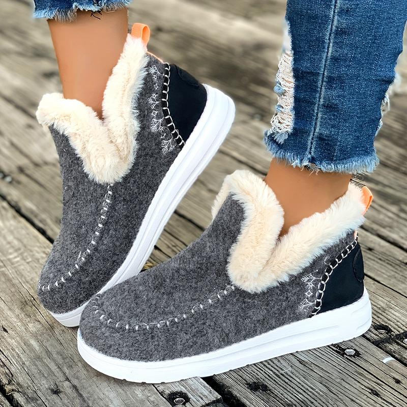 1pair Women's Winter Fleece Lined Ankle Booties, Warm Snow Boots With Fabric Upper & Polyurethane PU Sole