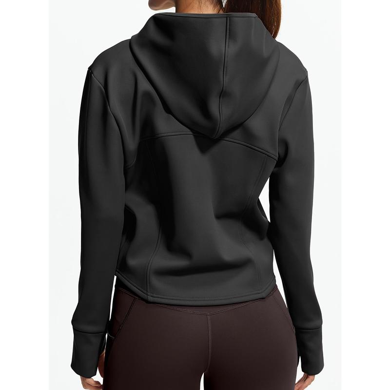 Women's Fleece-lined Hooded Jacket-Comfortable Thick Polyester Fiber with Stylish Pockets Suitable for Yoga and Sports