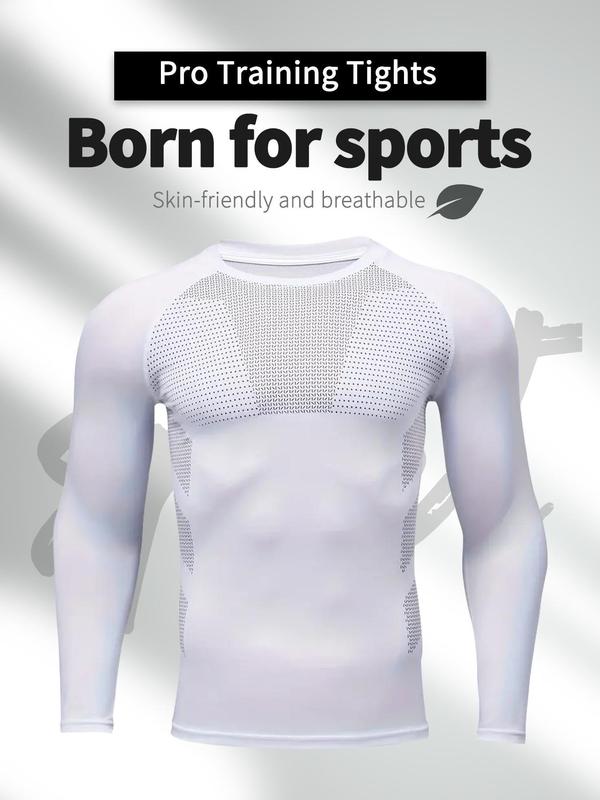 Men's Long Sleeve Compression Sports Tee, Quick Drying Breathable Comfortable Round Neck T-shirt for Gym Workout Running, Casual Sportswear for Men