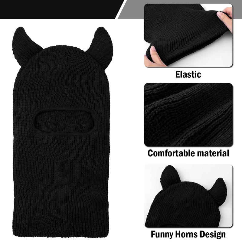 Men Women Ski Mask with Horn Knitted Balaclava for Halloween Full Face Cover Face Mask Winter Thermal Beanie Hat for Skiing Cycling