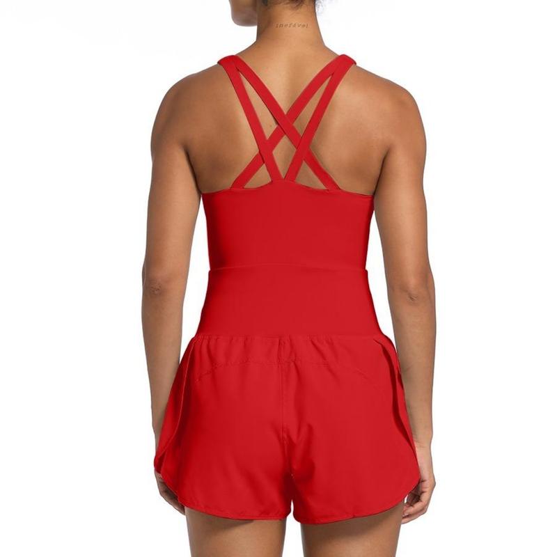 OVESPORT Women's Workout Jumpsuits  Rompers Running Outfits Workout Tennis Exercise Gym Clothes With Padded Bras And Attached Liner For