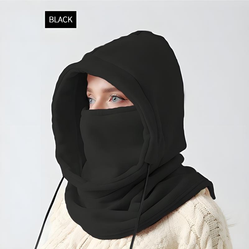 Winter Drawstring Balaclava Windproof Ski Mask Solid Color Cycling Neck Gaiter Outdoor Coldproof Face Covering Hooded Scarf For Women Men