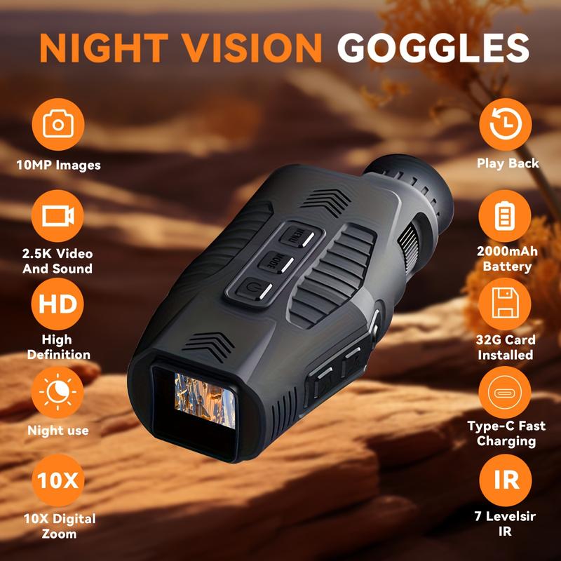 HD Night Vision Monocular - All-Black Stealth Vision for Outdoor Adventures with Digital Zoom, Rechargeable, Perfect for Hunting, Camping, Wildlife Observation