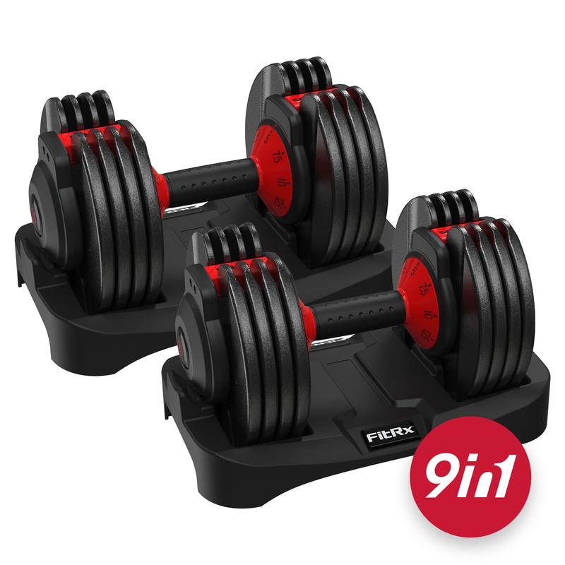 SmartBell 2-Pack, Two 25lbs. Quick-Select 9 in 1 Adjustable Dumbbell for Home Gym, 5-25lbs. Weight in 2.5lbs Increments