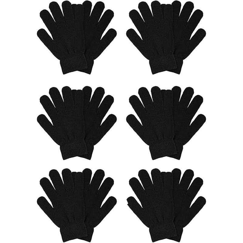 6 Pairs Winter Magic Gloves for Women Men Cold Weather Thermal Warm Stretchy Gloves Black Knit Gloves for Running Driving Hiking