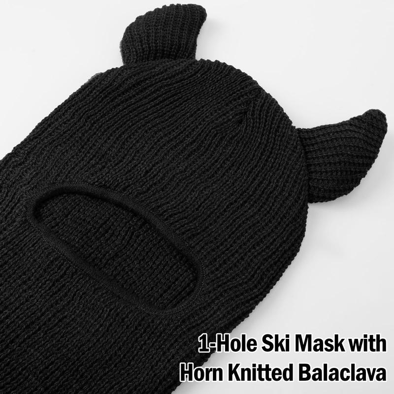 Men Women Ski Mask with Horn Knitted Balaclava for Halloween Full Face Cover Face Mask Winter Thermal Beanie Hat for Skiing Cycling