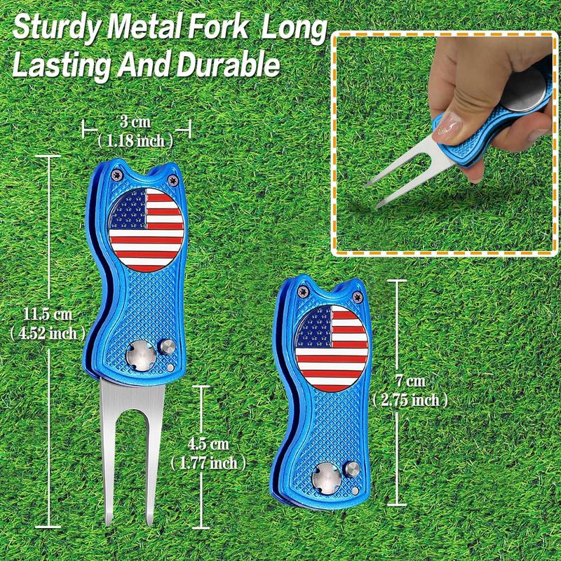 Divot Repair Tool with American Flag Ball Marker - Compact, Foldable Design for Easy Greens Maintenance and Proud Play 4-in-1 golf gift golf accessory