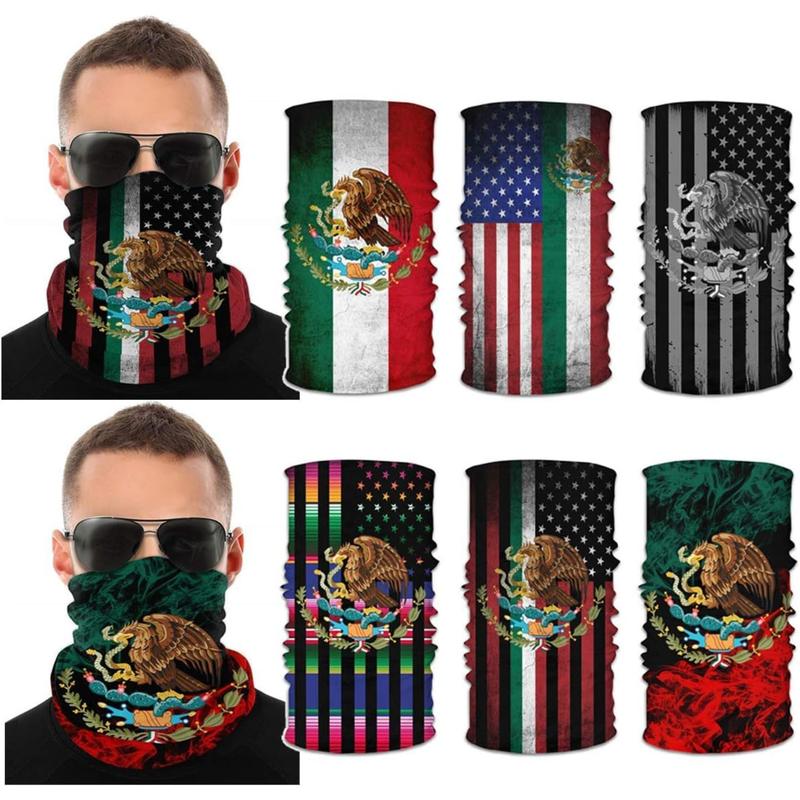 6 Pieces Mexican Flag Neck Gaiter Tube Scarf Headbands Bandana Mexico Balaclava For Outdoor Running Cycling Skating Work Out