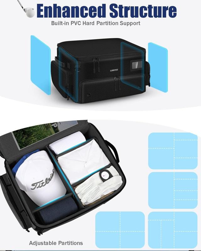 Golf Trunk Organizer, Waterproof Car Golf Locker with Separate Ventilated Compartment for 2 Pair Shoes, Golf Storage for Balls, Tees, Cap, Clothes, Gloves, Accessories, Gifts for Men, Women