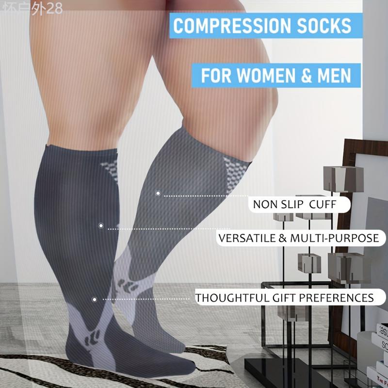 5pcs Plus Size Compression Socks for Men & Women - Breathable, Striped Nylon Blend for Sports, Running, Hiking, Cycling | Ideal Christmas Gift for Parents & Friends