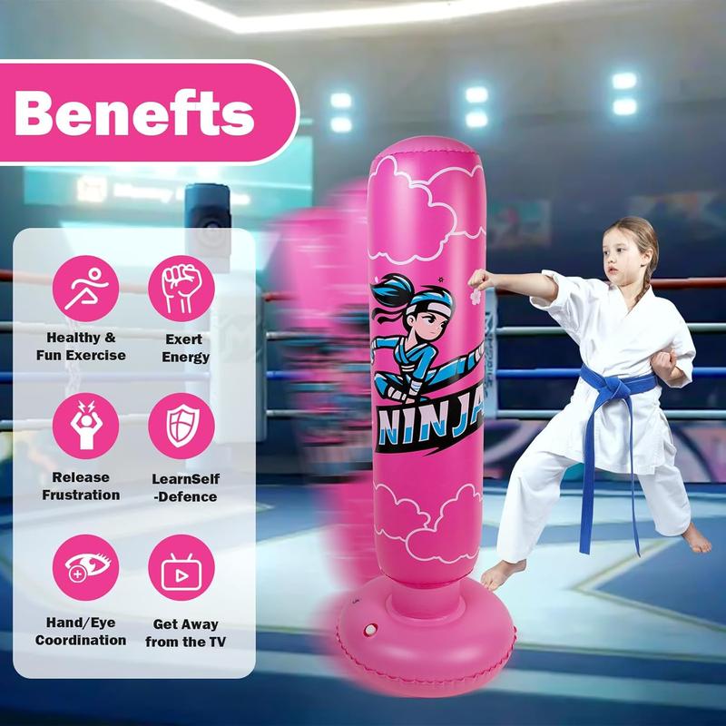 Larger Inflatable Punching Bag for Kids with Boxing Gloves,Tall 66 Inch Ninja Kids Inflatable Boxing Bag,Gifts for Boys & Girls Age 5-12 for Taekwondo,MMA and Practicing Karate