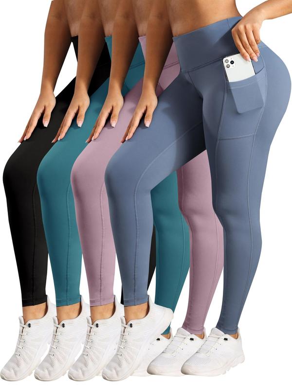 Women's Solid High Waist Pocket Sports Leggings, Breathable Comfortable High Stretch Yoga Leggings,  Yoga Pants, Ladies Sportswear for Indoor Outdoor Wear