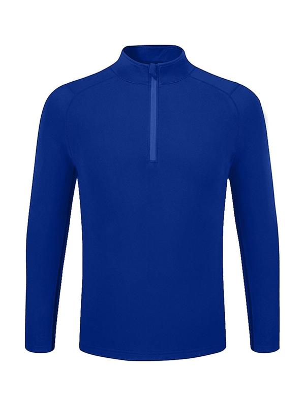 Men's Solid Zip Up Thermal Lined Sports Tee, Casual Long Sleeve Half Zip Pullover for Running Training, Men's Sportswear for All Seasons