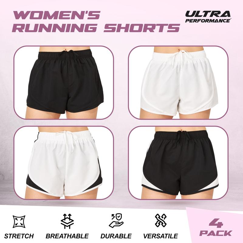 Ultra Performance Women's Running Shorts 4-Pack Athletic Workout Gym Shorts for Women, with Brief Liner