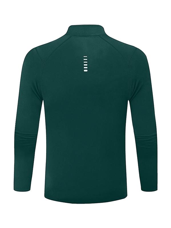 Men's Solid Zip Up Thermal Lined Sports Tee, Casual Long Sleeve Half Zip Pullover for Running Training, Men's Sportswear for All Seasons