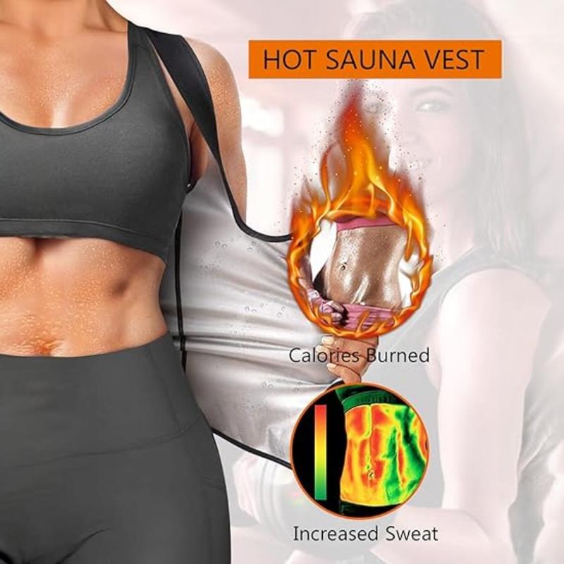 Silver Sauna Waist Trainer Vest Shapewear Sauna Suit for Women, Black Waist Heat Trapping Sweat Enhancing Workout Shirt