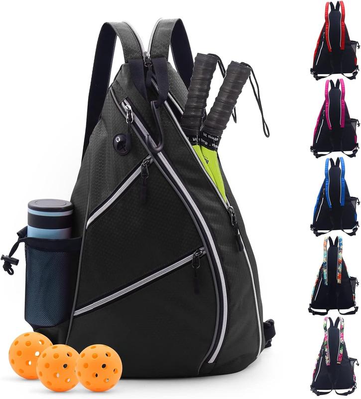 Pickleball Bag,  Pickleball Sling Bag for Women Man, Adjustable Pickleball Backpack with Fence Hook Water Bottle Holder, Fits 4 Paddles and All Your Other Gear