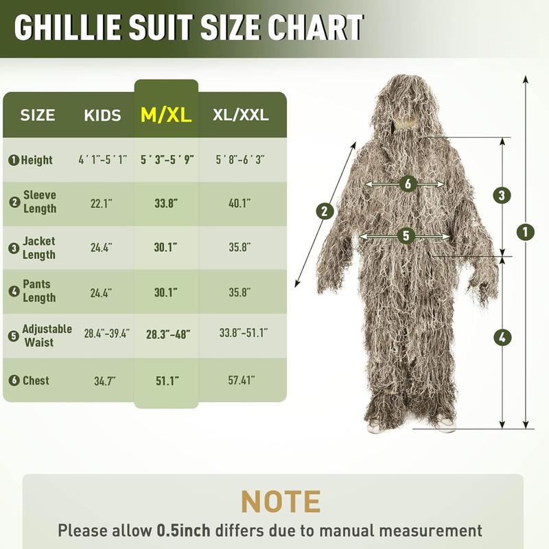 6 in 1 Ghillie Suit, 3D Camouflage  Apparel Including Jacket, Pants, Hood, Carry Bag and Camo Tapes