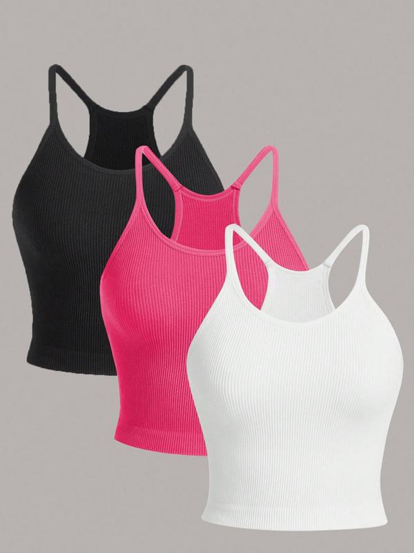 Women's Solid U Neck Sports Vest, Sporty Comfy Sleeveless Crop Top, Gym Tops, Workout Tops, Women Sport & Outdoor Clothing for Yoga Gym Workout