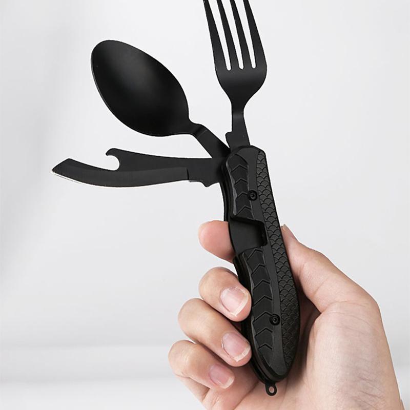 Multifunctional Folding Fork & Spoon Set, Stainless Steel Fork & Spoon, Portable Outdoor Kitchenware for Camping Hiking