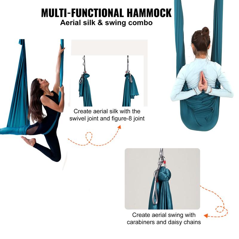 VEVOR Aerial Yoga Hammock & Swing, 5.5 Yards, Aerial Yoga Starter Kit with 100gsm Nylon Fabric, Full Rigging Hardware & Easy Set-up Guide, Antigravity Flying for All Levels Fitness Bodybuilding, Green