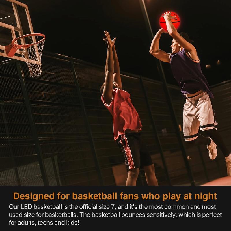 LED Light Up Basketball, Size 7-Inch Basketball, Indoor or Outdoor Basketball with 2 LED Lights and Pre-Installed Batteries, Waterproof, Super Bright to Play at Night, Good Gift for Kids