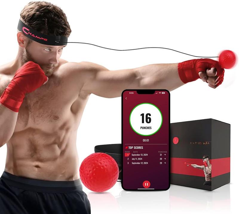 Boxing Reflex Ball with Punch Counter App - Improve Hand-Eye Coordination & Reaction Speed, Essential Boxing Equipment for Training, Adjustable Gear for Kids and Adults (Advanced)