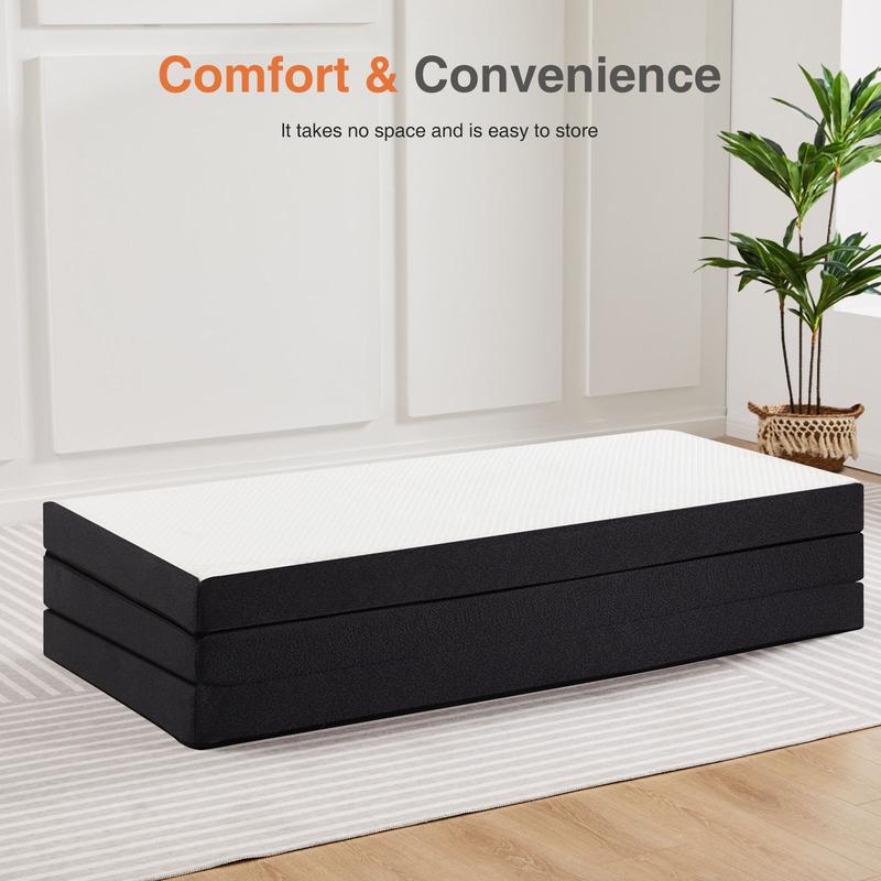 HomeSquad Folding Mattress, Tri-fold Memory Foam Mattress Topper for Camping, Foldable Mattress Topper with Washable Cover