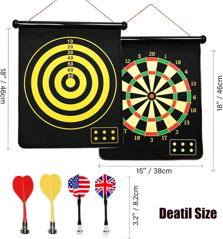 Magnetic Safe Dart Board 15'' for  and Adults - Double-Sided Dartboard with 12 Darts