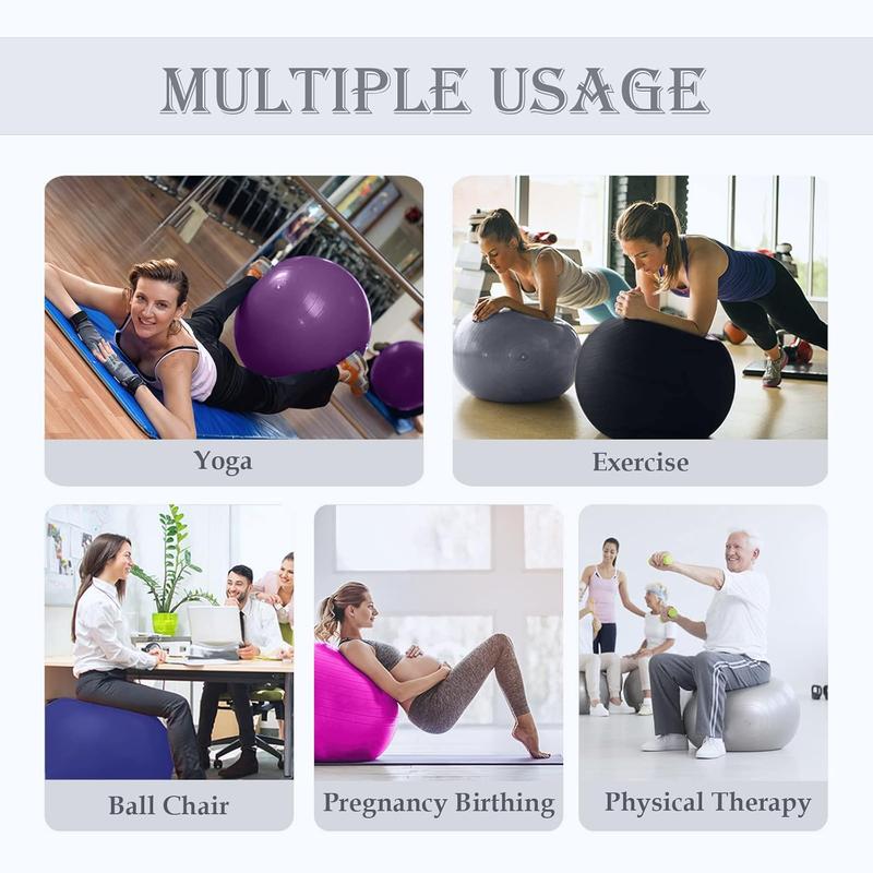 Soft Exercise ball, Anti-Burst Yoga Ball Chair Supports 2200lbs, Stability Swiss Ball w  Pump for Pregnancy Birthing, Excersize, Workout, Fitness, Balance, Gym, Physio, Abs (Office & Home & School)