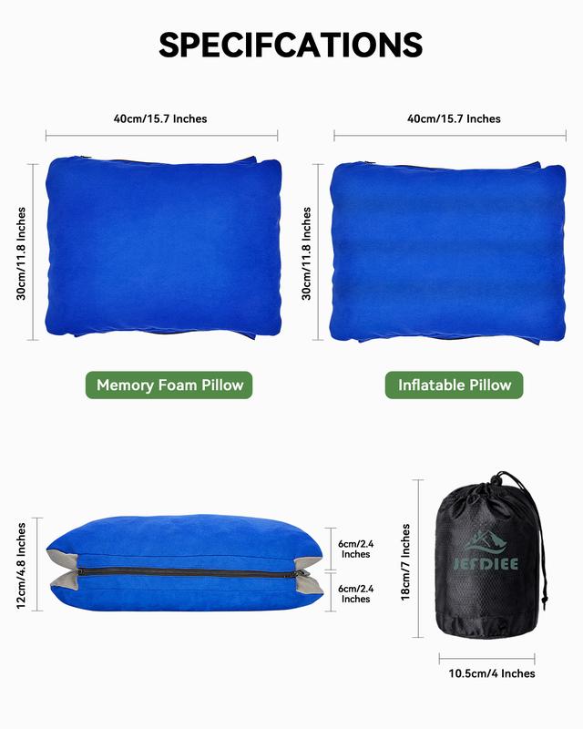 Inflatable Camping Pillow with Memory Foam and Washable Cover Camping Gear and Travel Pillow for Airplanes, Camping