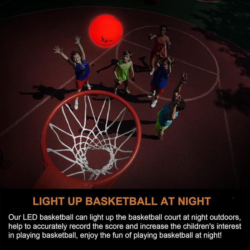 LED Light Up Basketball, Size 7-Inch Basketball, Indoor or Outdoor Basketball with 2 LED Lights and Pre-Installed Batteries, Waterproof, Super Bright to Play at Night, Good Gift for Kids