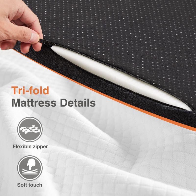 HomeSquad Folding Mattress, Tri-fold Memory Foam Mattress Topper for Camping, Foldable Mattress Topper with Washable Cover