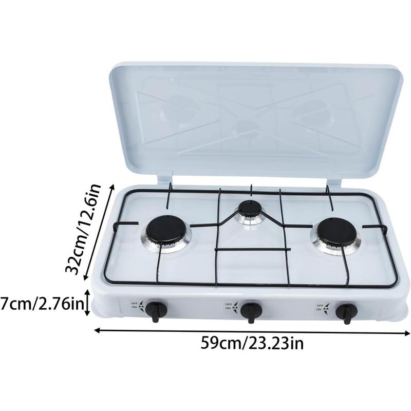 3 Burner Gas Stove Portable Propane Gas Cooktop 24 Inch LPG Camping Cooking Stove Heavy-Duty Gas Burners with Gas Hose for Outdoor Cooking Grilling, RV, Apartment Kitchen