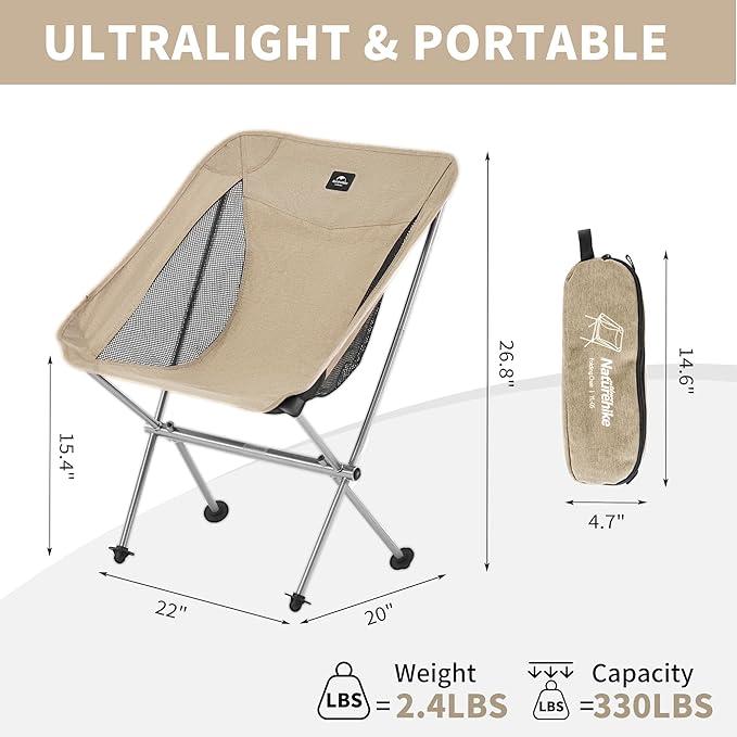 Naturehike L04 Ultralight Camping Chair with All-Aluminum Frame&Storage Bag–Portable, Compact Backpacking Chair, Easy Setup, 330 lbs Capacity